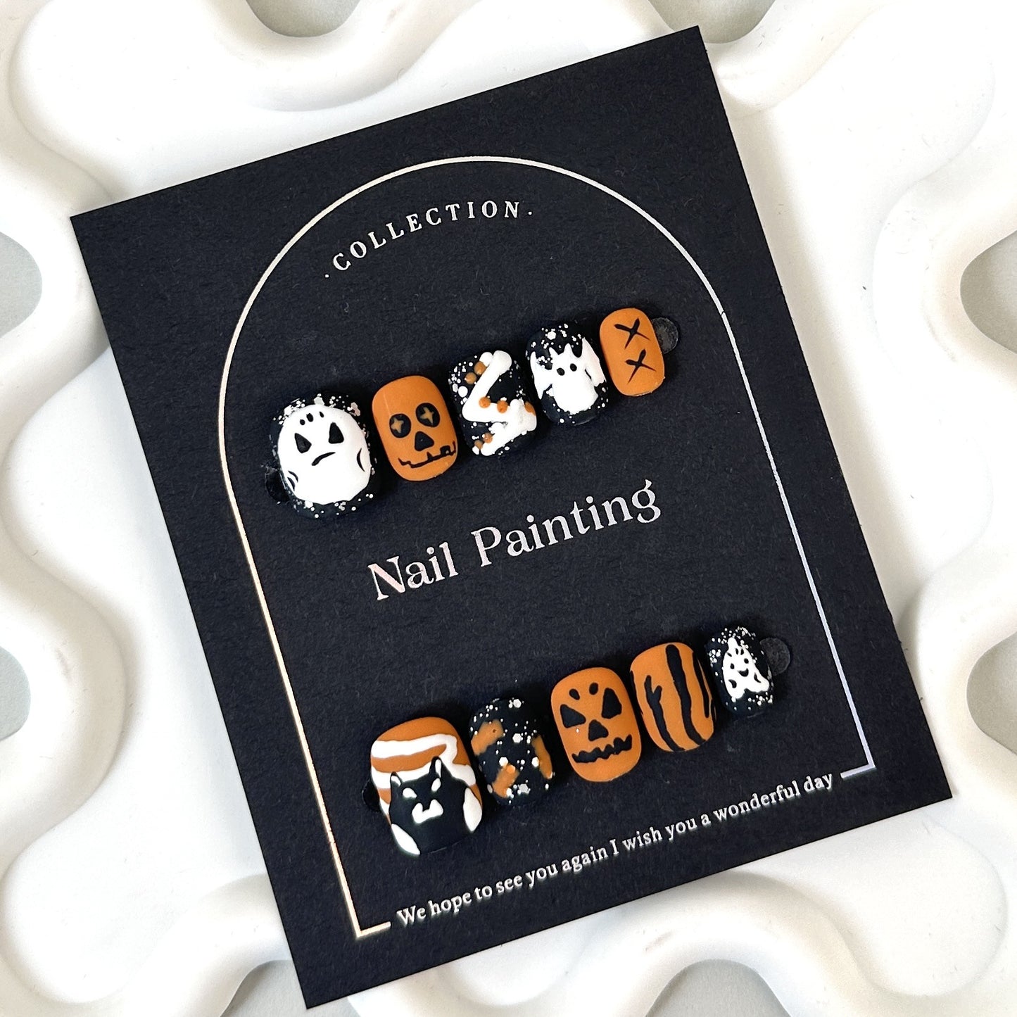 Halloween Almond Skull Pumpkin Wansheng Handmade Wear Nail Tip High Sense Cross-Border Nail Stickers Factory