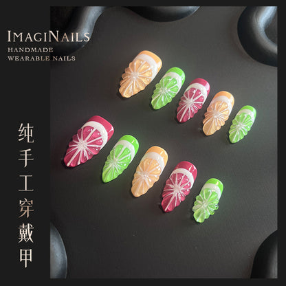 Hot Selling in Europe and America~3D Three-Dimensional Carved Almond Nail Handmade Wear Nail