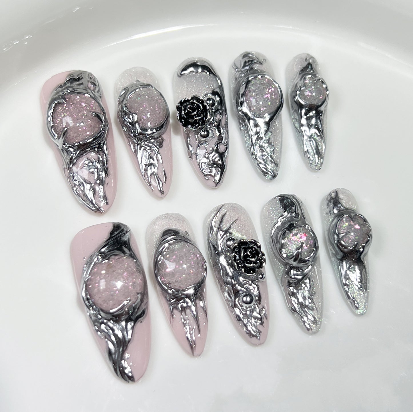 【Dyed Nail】Hand-Worn Armor and Colored Glaze ins Style Personalized Creative Sweet Cool Hot Girl Long Manicure