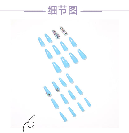 Sky Blue Full Diamond Wear Finished Nail Beauty Fake Nails Press on nail Nail Patch Detachable Nail Tip Cross-Border