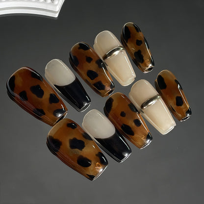 Handmade Wear Armor Leopard Print French Nail Stickers Wearable Nail Sticker Nail Sticker Detachable