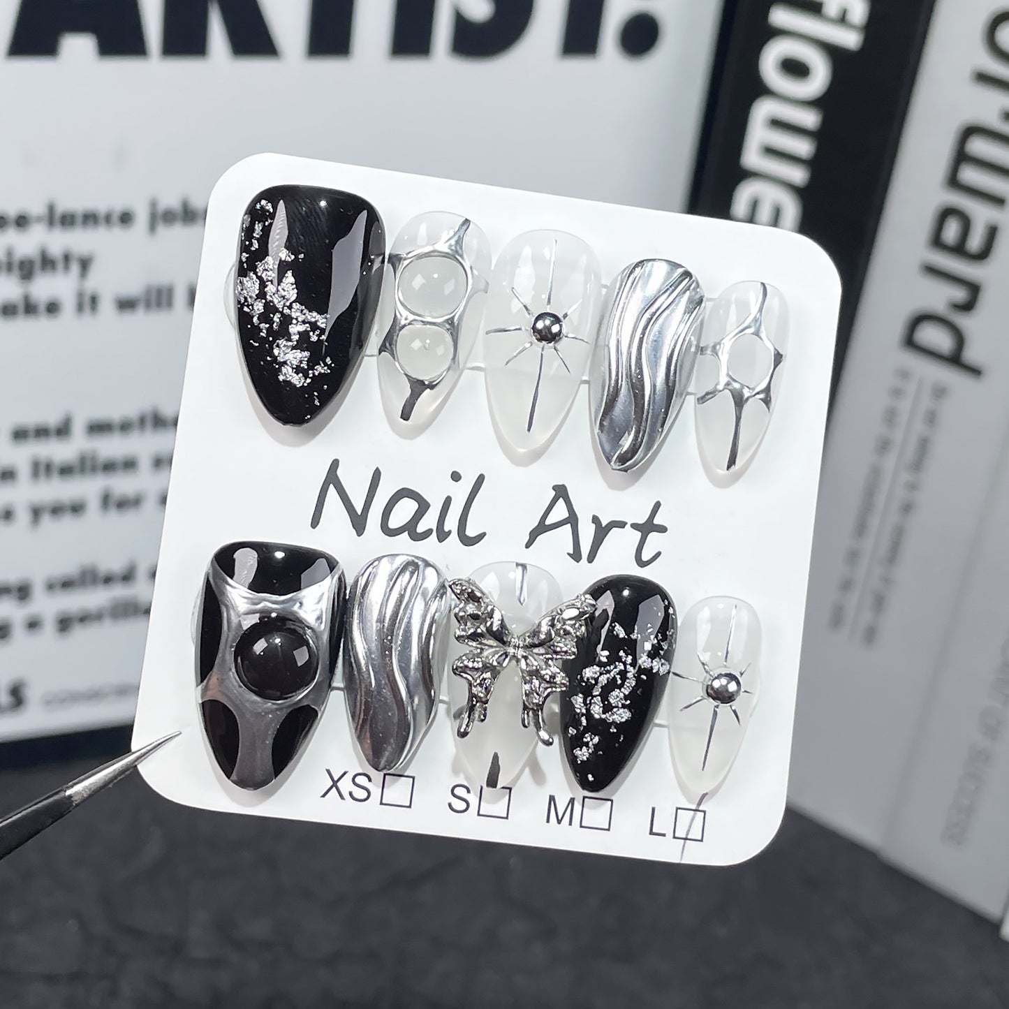 Simple Metal Hand-Painted ins European and American Style Almond Nail High-Grade Dark Sweet Cool Hot Girl Hand-Wear Nail