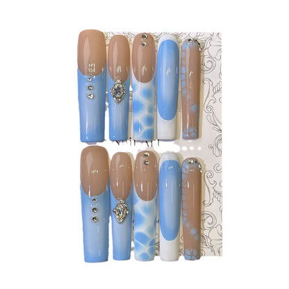 Cross-Border European and American Blush Super Long Water Pipe French Blush Pure Handmade Wear Nail Advanced Finished Product Removable Fake Nails