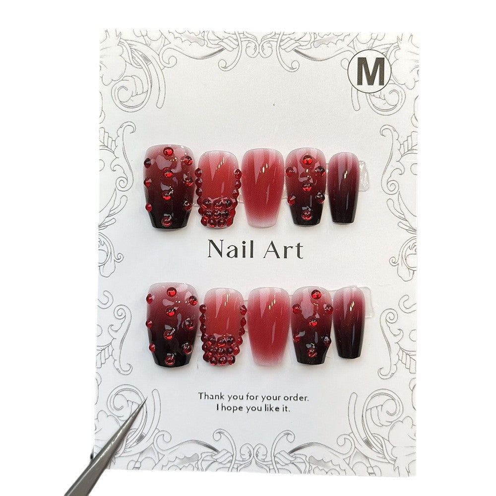 Cross-Border New Arrival European and American Cherry Red Fake Nails Hand-Worn Nail Nail Shaped Piece Removable Nail Stickers Finished Product