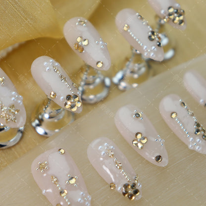 New Autumn and Winter Wear a National Style Retro Pile Beads Diamond Ice Transparent Nude High-Grade Atmosphere Pure Desire Sweet Bride Manicure