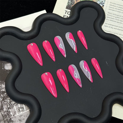 Cross-Border European and American Long Tip ins Fashion Color Pointed Nail Pure Hand Wear Nail Nail Stickers Removable Fake Nails