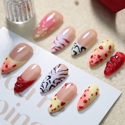 Hot Selling Wear Nail Manicure Leopard Print Sweet Cool Style Cute ins French Wear Removable Manicure Manufacturer One Generation