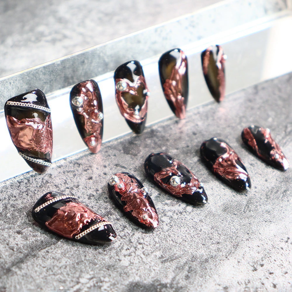 European and American Punk Scarlet Moon Almond-Shaped Wear Armor Black Metal Rose Gold Plated Nail Stickers in Stock