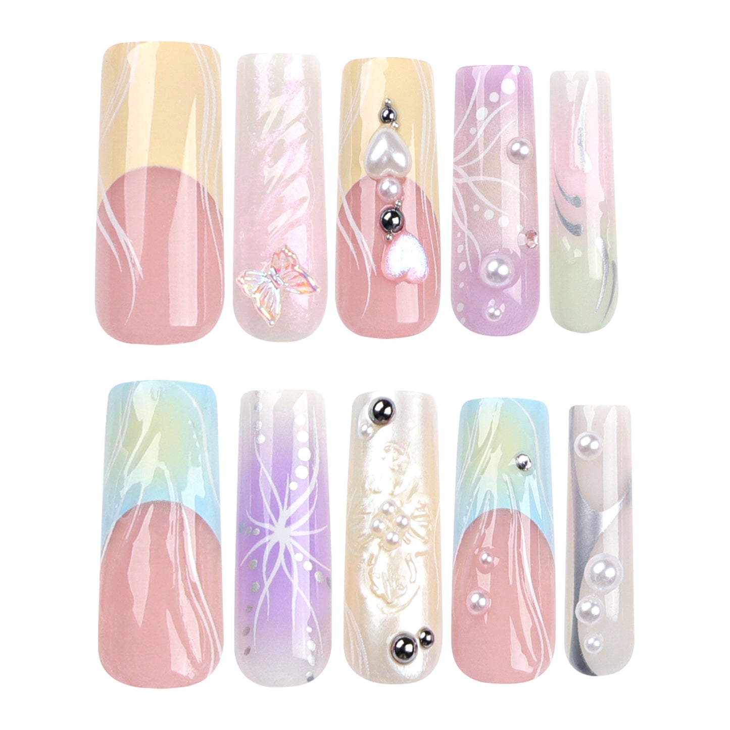 French3D Colorful Wear Nail Polish Wholesale Blooming y2k Butterfly Square Manicure Cross-Border Hot Nail Patch