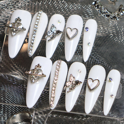 Hot Selling Sweet Cool European and American Style Wear Nail White Queen Mother Affordable Luxury Style Butterfly Love Sweet Wedding Pure Color Manicure