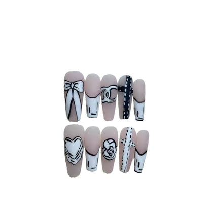 Handmade Wear Nail New Arrival Classic Nude Hand-Painted Two-Dimensional Classic Style High Class Elegant Long Manicure