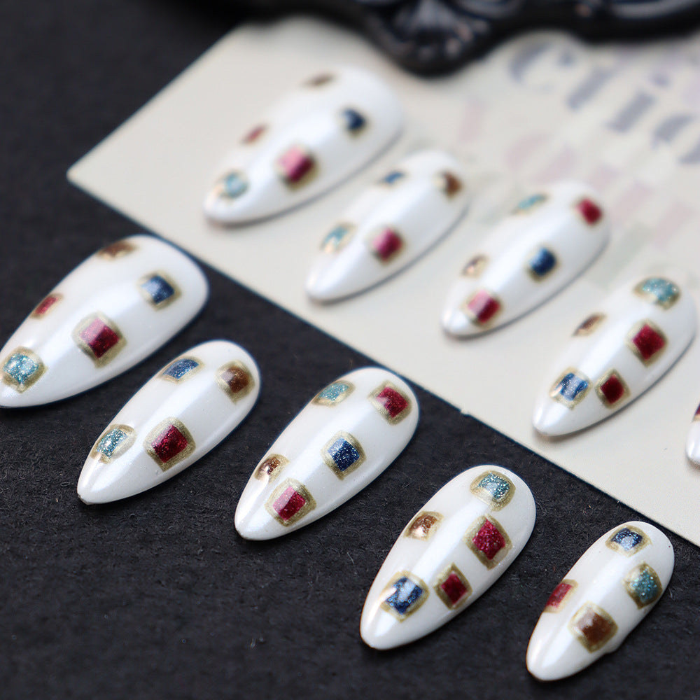 Hot Selling Handmade Wear Armor ins Xiaohongshu Colorful Mosaic Ornament Wear Nail Nail Sticker Patch