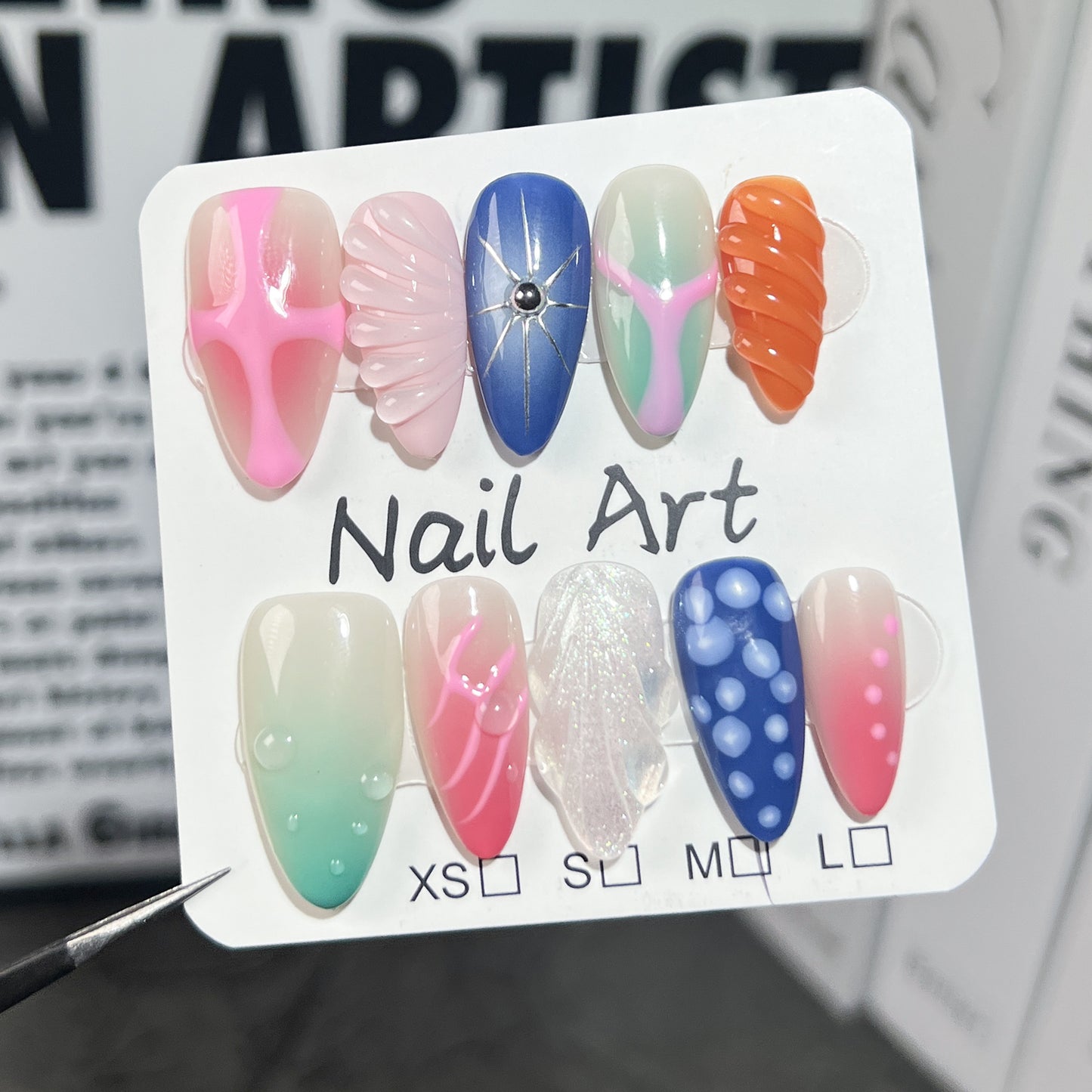 【Dyed Nail】Handmade Wear Nail Dream Sea Fresh and Elegant Gentle Style Cute Style Mid-Length Manicure Almond Nail