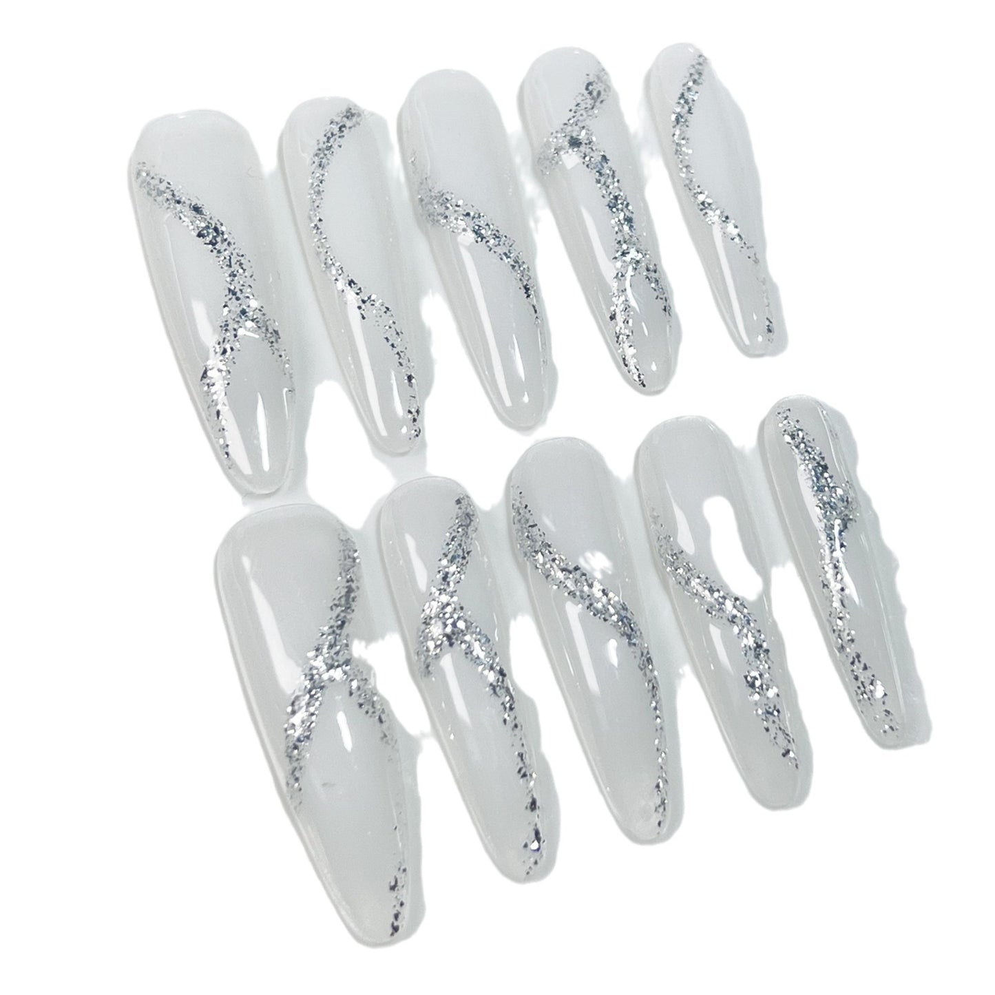 【Dyed Nail】Handmade Wear Nail Broken Flash White Moonlight Simple Elegant Elegant Nail Stickers Ice Transparent Fake Nails