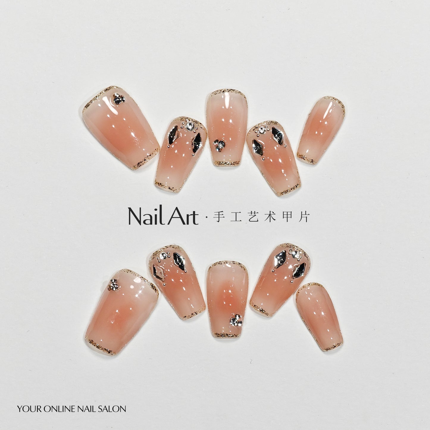 Handmade Wear Armor High-Grade Cute Gentle Gold Foil Short Nail Stickers Hand-Made White Fake Nails Wholesale