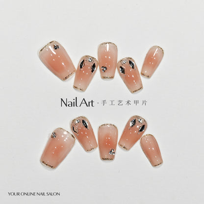 Handmade Wear Armor High-Grade Cute Gentle Gold Foil Short Nail Stickers Hand-Made White Fake Nails Wholesale