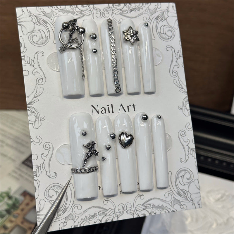 European and American Water Pipe Handmade Wear Nail Internet Celebrity Black and White Nail Beauty Nail Heart-Shaped Accessories New Detachable Fake Nails