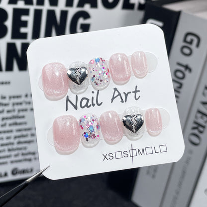 Simple Cat Eye Handmade Wear Nail Summer Fresh Small and Short Nail Wear Nail Sticker Yiwu Nail Art Wholesale