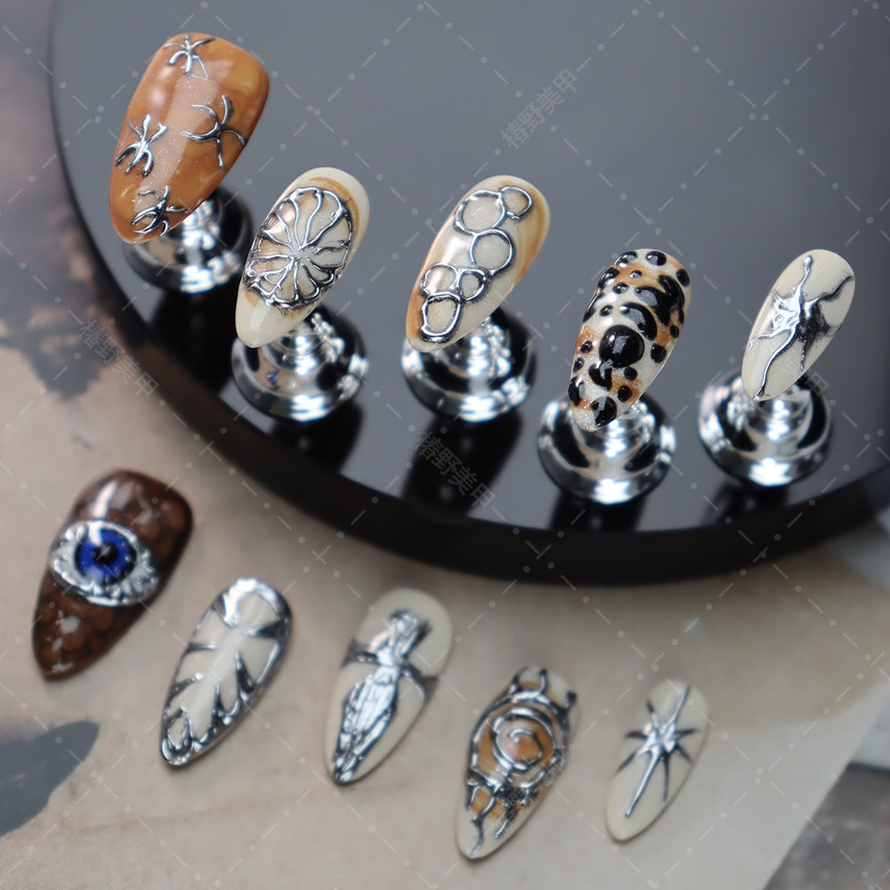 New Nail Stickers Wear Nail Future Mechanical Sense Series Magic Mirror Silver Niche Handmade Wear Nail Cool Hot Girl Manicure