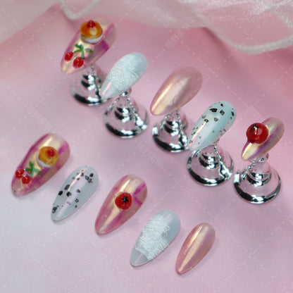 Manufacturer Nail Stickers European and American Style Hand-Painted Limited Three-Dimensional Cherry Cake Afternoon Encounter Atmosphere Wear Armor