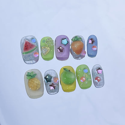 Handmade Wear Nail Three-Dimensional Fruit Fresh Cartoon Nail Stickers Wearable Nail Sticker Cute Fake Nails