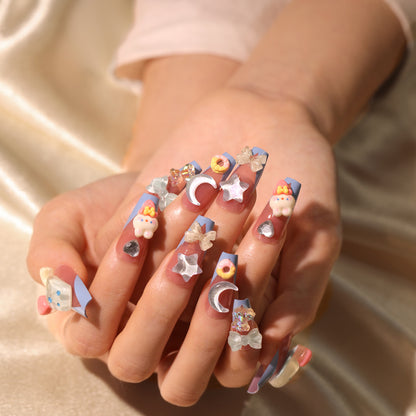 Sweet Tridimensional Cartoon Star Moon Manicure Summer Style Wearable Nail Tip Cute Cartoon Rabbit Wear Nail