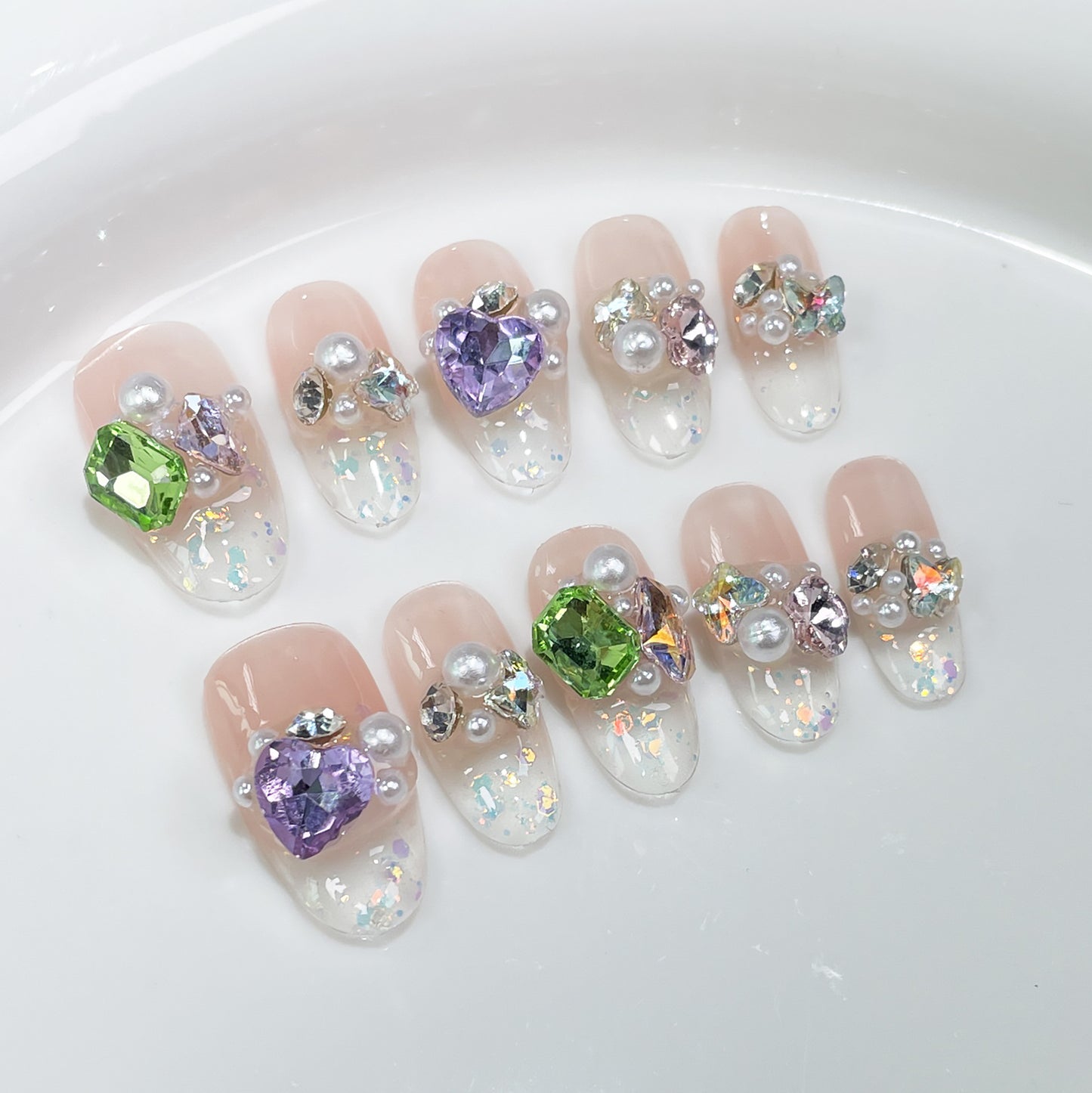 Candy Soda TikTok Same Style Sweet Ice Transparent Handmade Nail Stickers Pile Rhinestone Flash Mid-Length Handmade Wear Armor