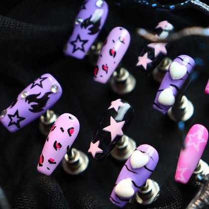 New Nail Beauty Patch Wear Armor Summer ins Wind Y2K Sweet Cool Hot Girl Leopard Print Stars Heart Flame Detachable