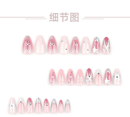 French Almond Nail Tip Nail Patch Cross-Border Hot Bow Wear Nail Blush XINGX Manicure Fake Nails