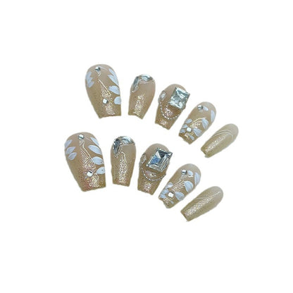 Handmade Wear Nail Short Ladder Thin and Glittering Hand Painted Small Flower Cube Candy Diamond Wear Nail Pure Want to Show White Nail Stickers UV Nail