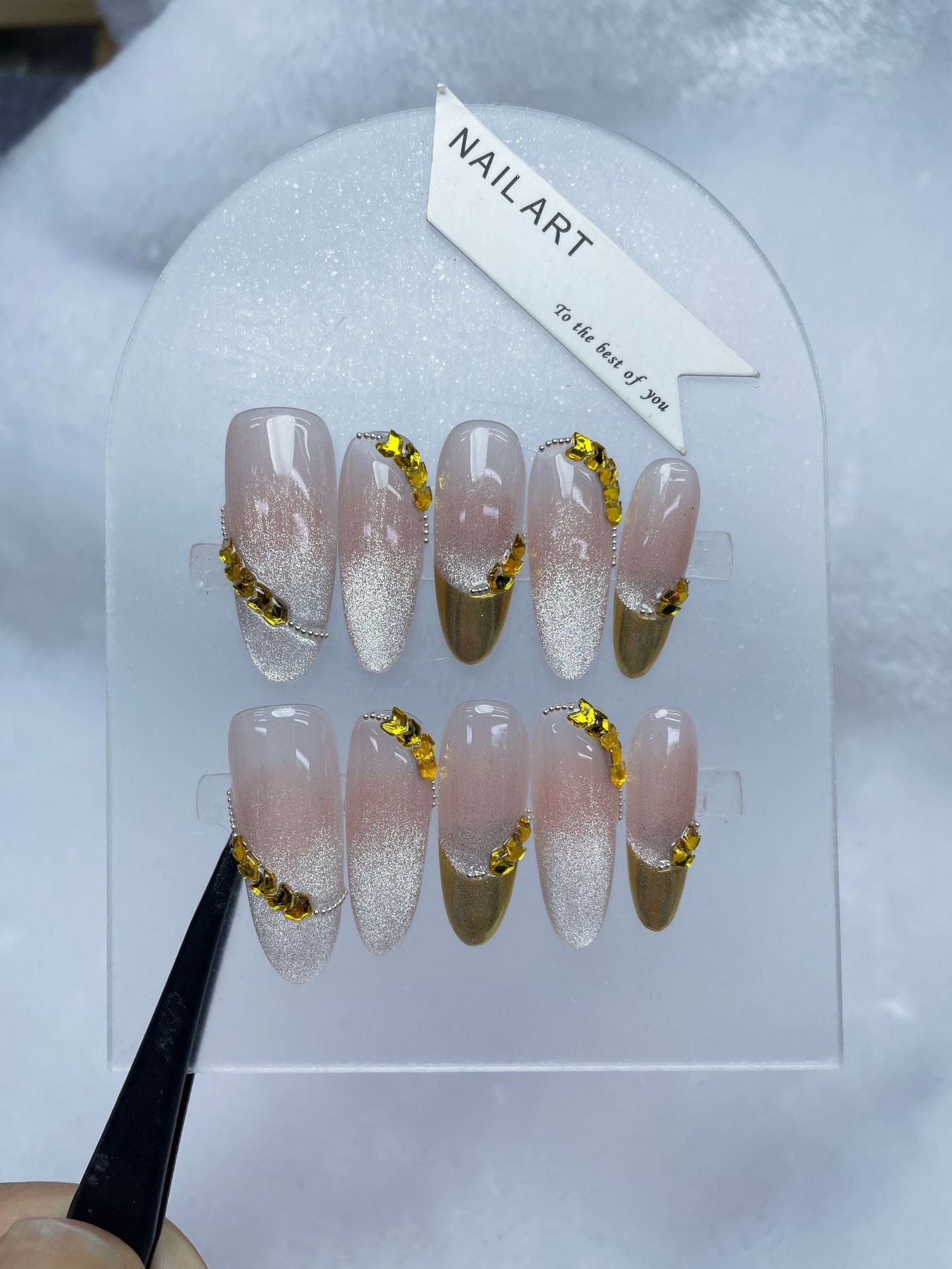 Handmade Wear Nail New Summer Golden Wheat Blush Gradient Cat Eye Temperament White Lady Internet Hot