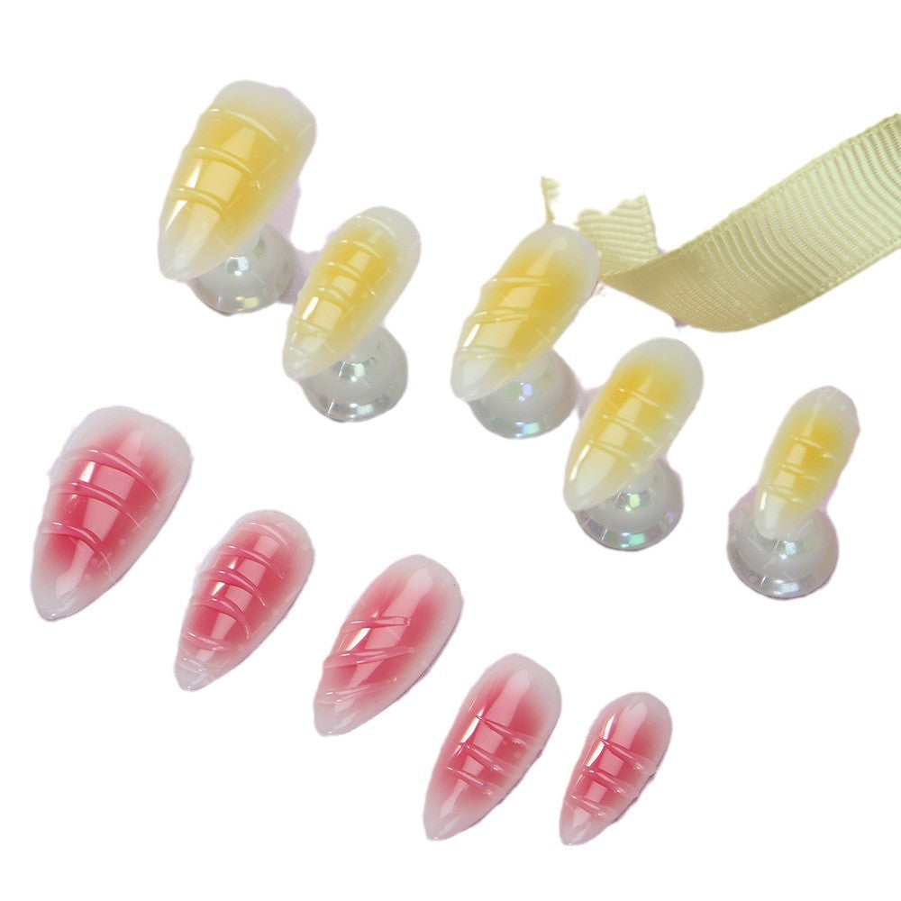 New Nail Tip Nail Stickers Wear Armor Summer Three-Dimensional Yellow and Pink Mandarin Duck Blush Armor Sweet Princess Style Fake Nail Tip