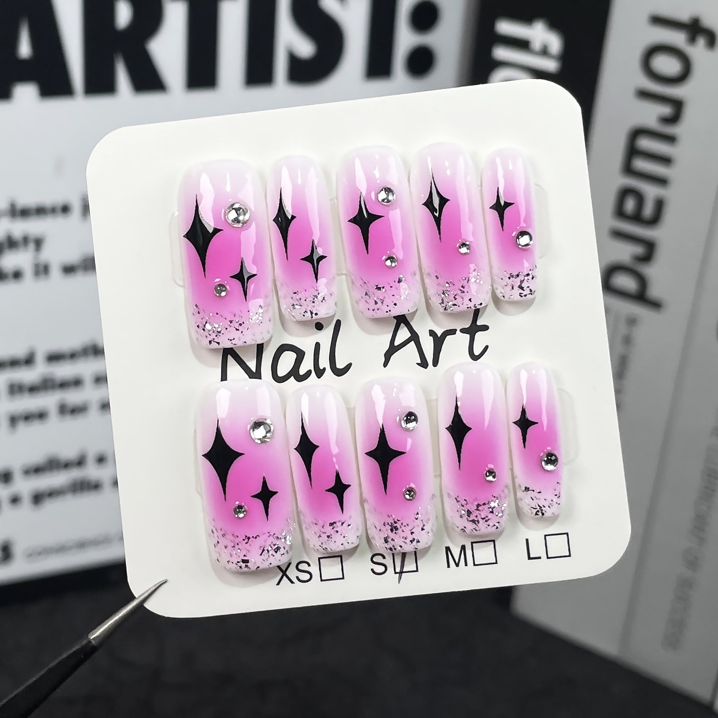 European and American Medium Rectangular Handmade Nail Stickers Blush Flash Handmade Wear Armor Reusable Fake Nails Wholesale