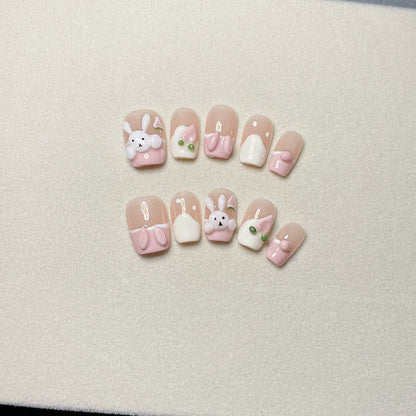 【Happy Rabbit】Hand-Painted Bunny Cartoon 3D Cute Girly Style Hand-Painted Nail Stickers