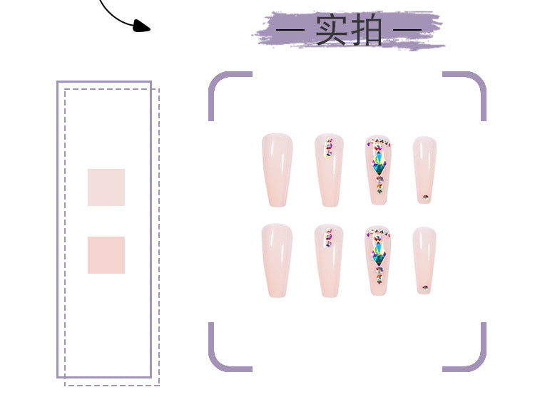 Nude Color Long T Diamond Diamond Wear Finished Nail Beauty Fake Nails Nail Stickers Nail Patch Foreign Trade Cross-Border Direct Supply