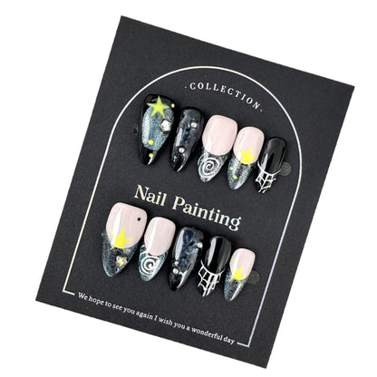 Chenxing Night Sky Pure Hand Drawing Nail Stickers Wear Nail Tip High-Grade Summer Europe and America Cross Border Straight Hair Pure Summer