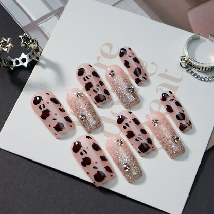 New Nail Beauty Patch Wear Armor Advanced Rectangular Pink Leopard Print Glitter Hot Girl Sweet Cool Xiaohongshu ins Wind