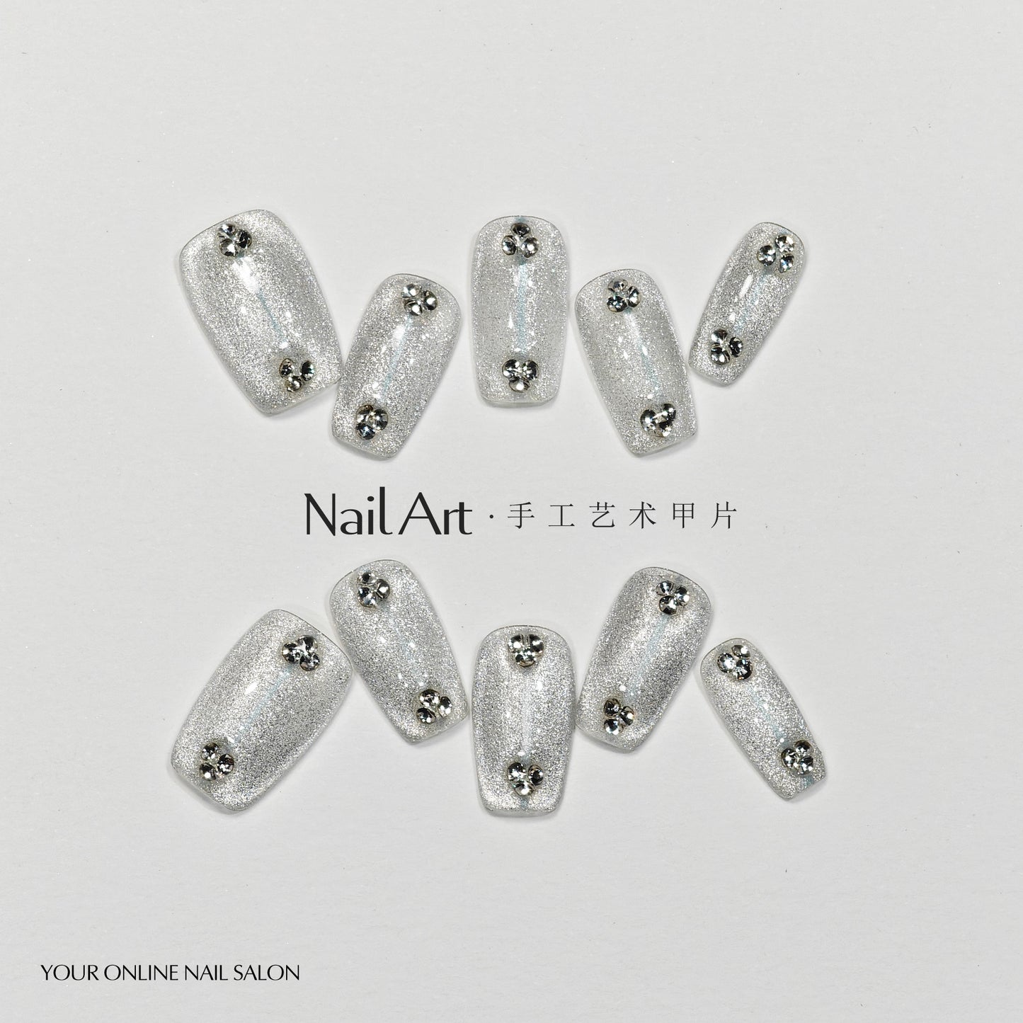 Autumn Art Handmade Wear Armor High Sense Autumn Cat Eye Silver Short White Nail Stickers Handmade Fake Nail Tip