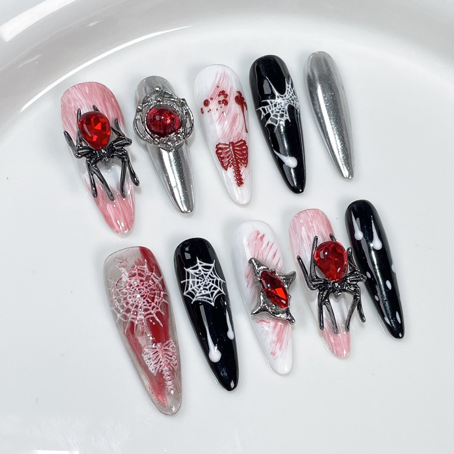 【Dyed Nail】Halloween New European and American Hand-Worn Armor Cross-Border Niche Sweet Cool Hot Girl Wearable Fake Nails