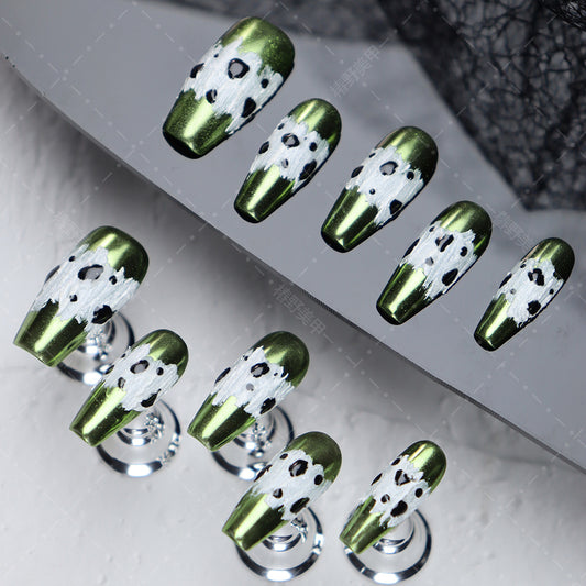 Hot Sale European and American Style Wearable Nail Stickers y2k Millennium Hot Girl Metal Green Cow Cyberpunk Handmade