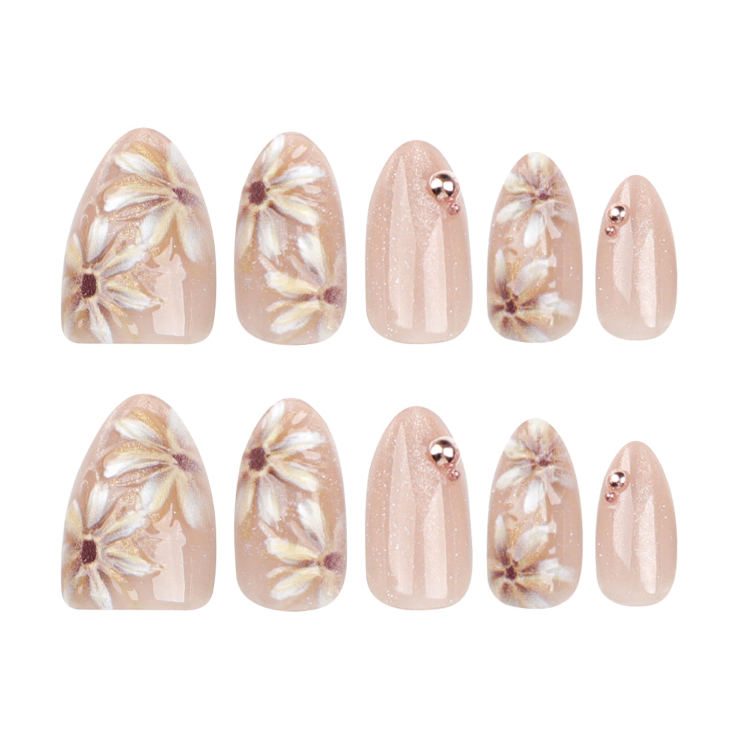 Nude Flower Wear Nail Wholesale3D Short Short Tip High-Grade Manicure Wearable Nail Tip Finished Product Fake Nails