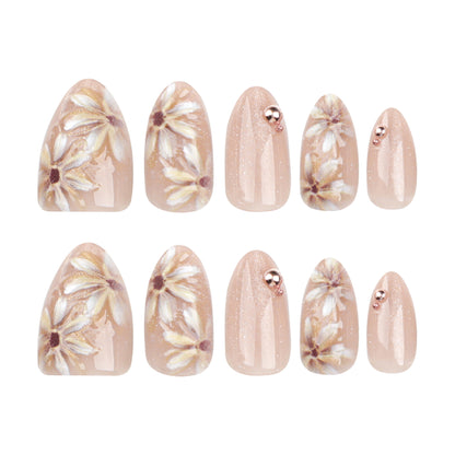 Nude Flower Wear Nail Wholesale3D Short Short Tip High-Grade Manicure Wearable Nail Tip Finished Product Fake Nails