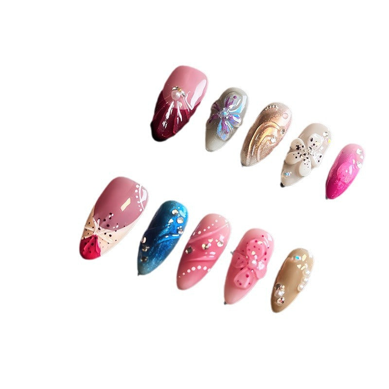 Hot Selling in Europe and America3D Three-Dimensional Carved Almond Nail Pure Hand-Worn Nail Piece