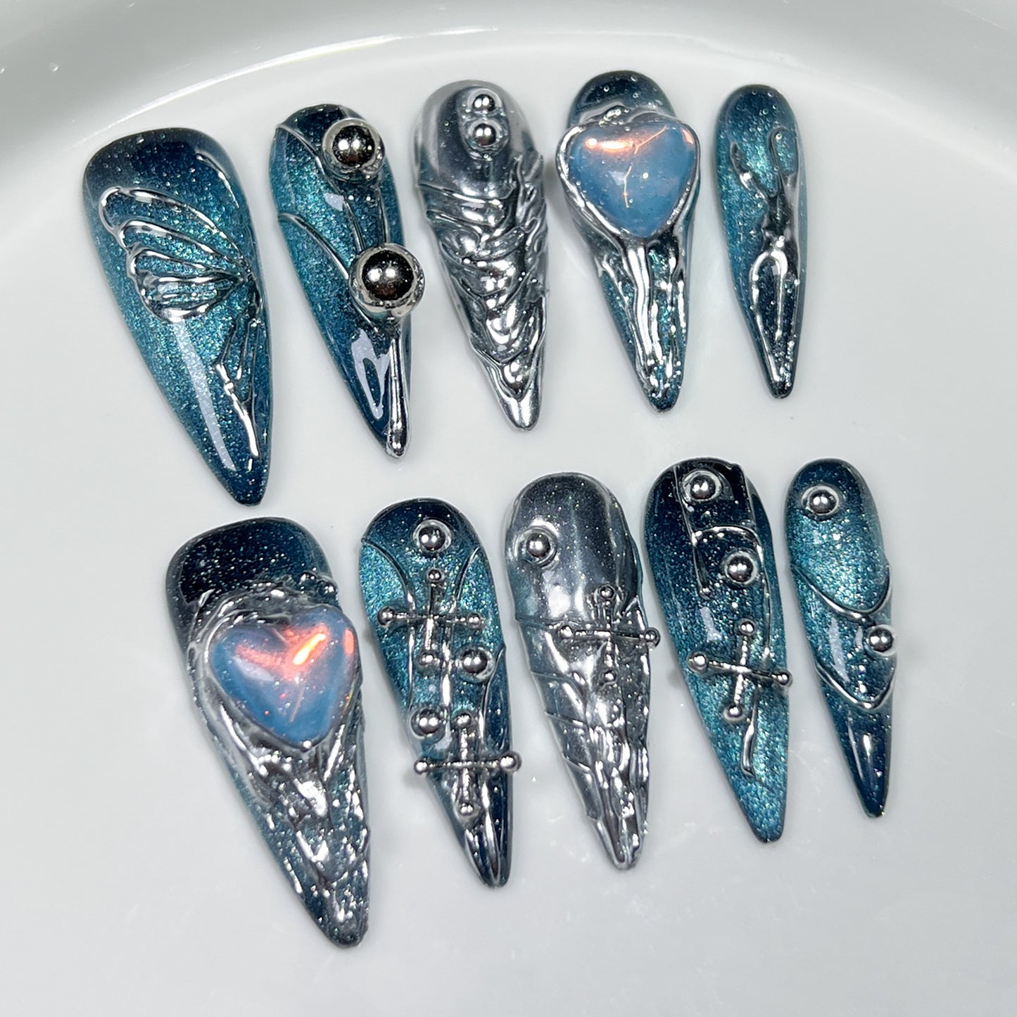 【Dyed Nail】Handmade Wear Armor Star Galaxy Creative Hand Painted Butterfly European and American Long Tip Finished Nail Beauty Patch