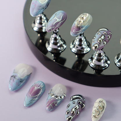 New Product Nail Beauty Patch y2k Chain Silver Star River Fairy Purple Phantom Nail Wear Nail Patch ins Wind Detachable