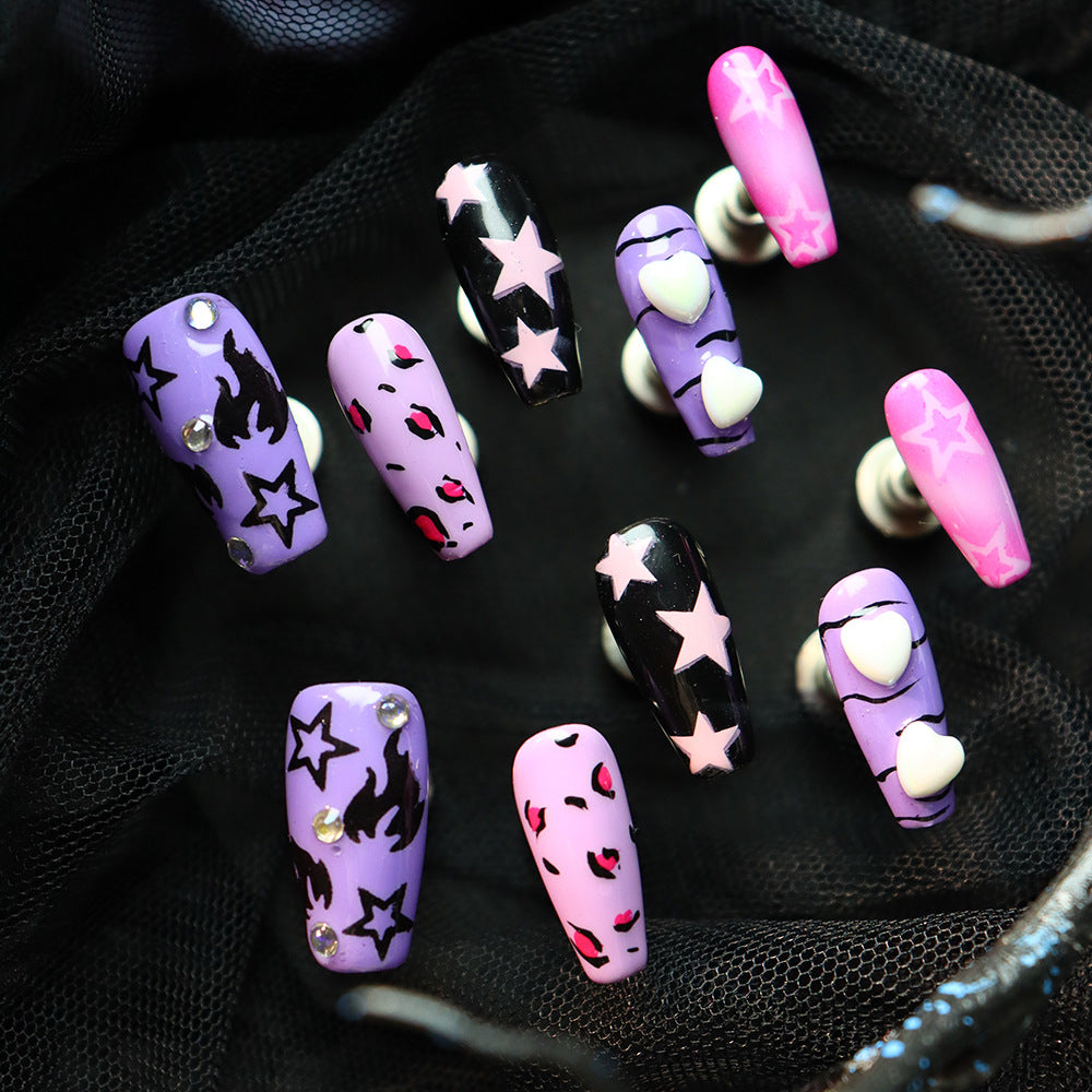 New Nail Beauty Patch Wear Armor Summer ins Wind Y2K Sweet Cool Hot Girl Leopard Print Stars Heart Flame Detachable