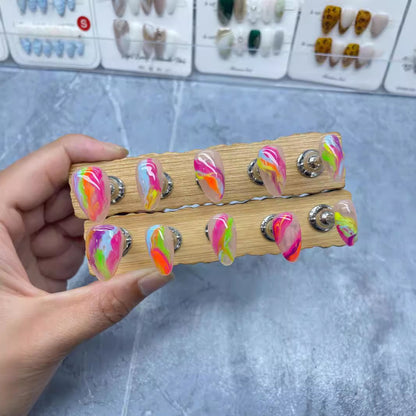 Europe and America Cross Border Hot Sale ins Wind Hand-Painted Color Dopamine Stripe Temperament Advanced Short Almond Nail Art