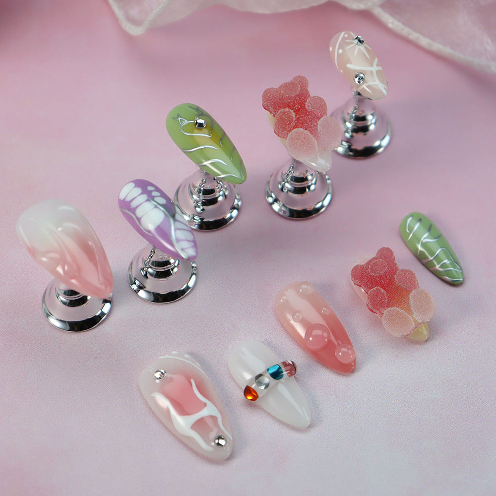 Factory Hand-Worn Armor y2k Europe and America ins Hot Girl Cool Almond Three-Dimensional Strawberry Bear Nail Wear Nail