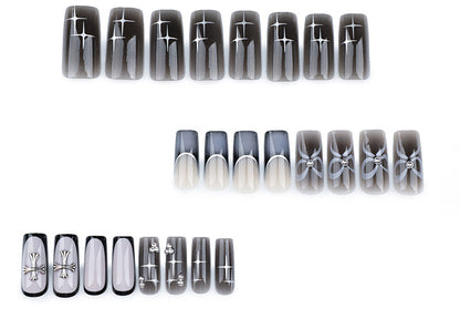 Best Seller in Europe and America Square Wear Nail French Black Blooming Nail Cross Nail Tip Asterism Bow Fake Nails