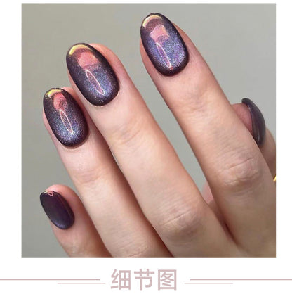 Yiwu Manicure Cat Eye Nail Tip Finished Product Wholesale Wear Nail High Sense Fake Nails Short Short round Coating Nail Sticker